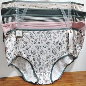 Adrienne Vittadini Floral & Solid Cotton Bikini Panty Set in Pink, White & Gray
